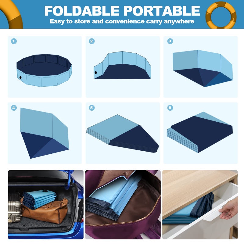 YSJILIDE Portable Dog Pool PVC Pet Swimming Bathtub Collapsible Hard Plastic Pool for Pets to Swim and Bath (M-40"x 12" Blue) - Image 5