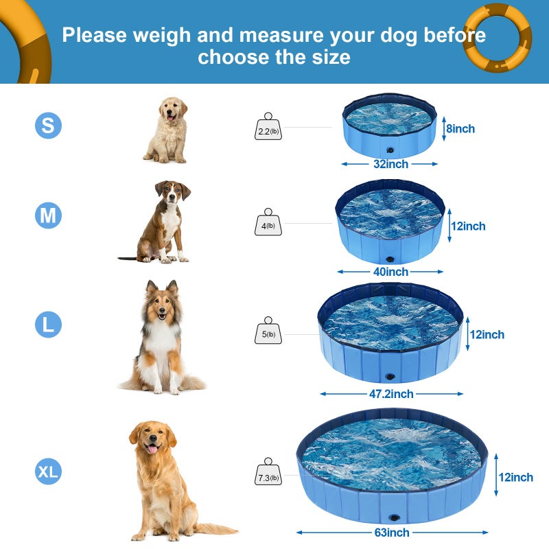 YSJILIDE Portable Dog Pool PVC Pet Swimming Bathtub Collapsible Hard Plastic Pool for Pets to Swim and Bath (M-40"x 12" Blue) - Image 3
