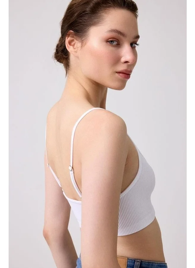 كوتن هيل Premium - Women's White Seamless Rope Strap Crop Top Bustier