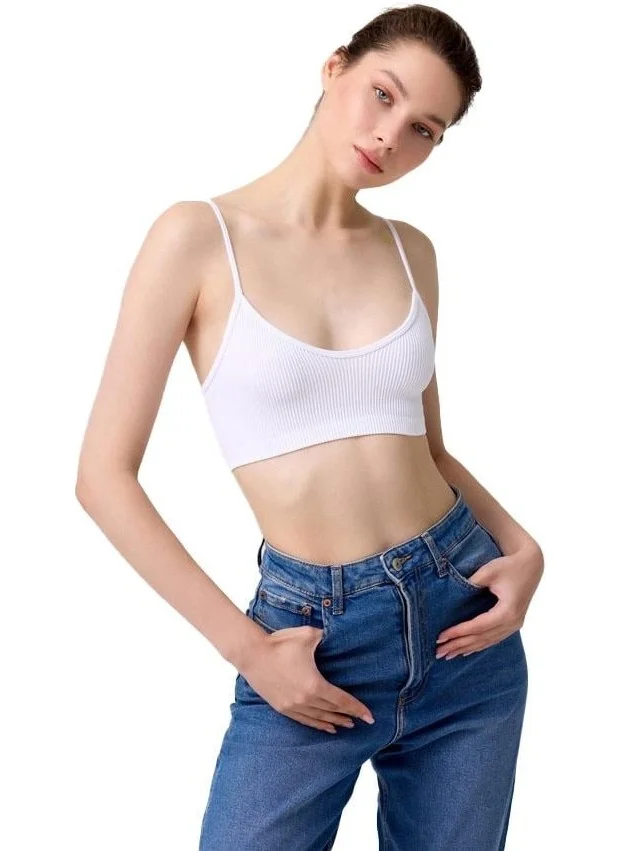 كوتن هيل Premium - Women's White Seamless Rope Strap Crop Top Bustier