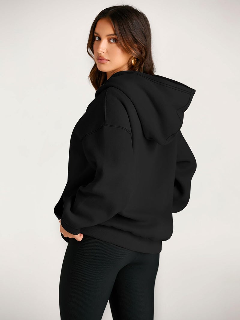 EFAN Women's Oversized Fleece Hoodie, Cozy Plush Pullover Sweatshirt with Pocket Black XS - Image 4