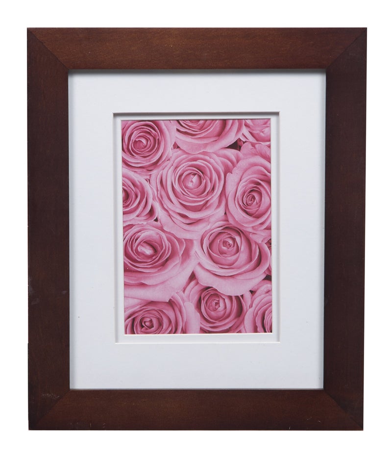 Gallery Solutions 8x10 Flat Walnut Tabletop or Wall Frame with Double White Mat for 5x7 Picture
