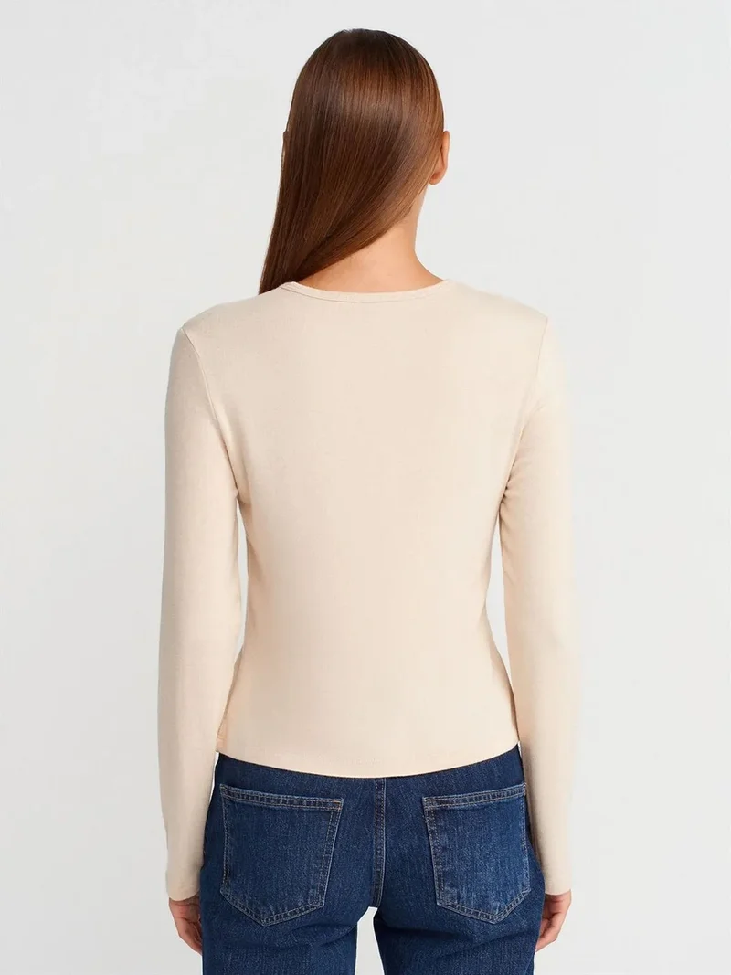ديلفين Dilvin Ribbed Crew Neck Button Cardigan
