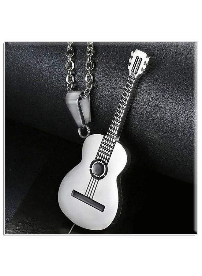Xusamss Punk Rock Music Style Titanium Steel Guitar Pendant Necklace,24inches Box Chain, 18mm x 49mm (pendant), 24 inches (chain), titanium steel, Agate - Image 2