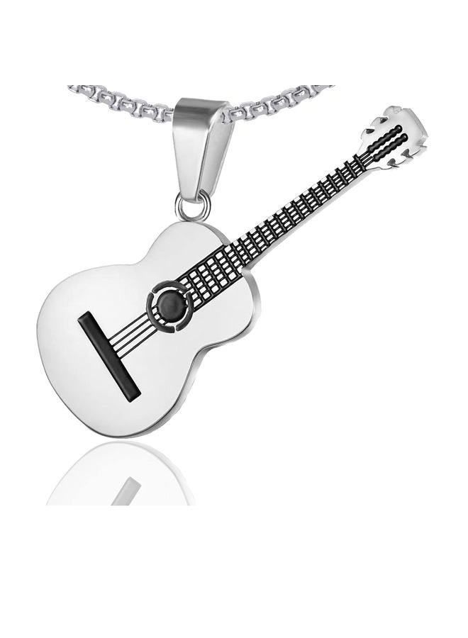 Xusamss Punk Rock Music Style Titanium Steel Guitar Pendant Necklace,24inches Box Chain, 18mm x 49mm (pendant), 24 inches (chain), titanium steel, Agate - Image 1