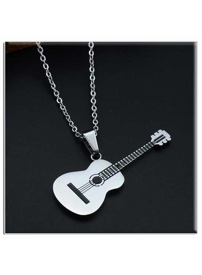 Xusamss Punk Rock Music Style Titanium Steel Guitar Pendant Necklace,24inches Box Chain, 18mm x 49mm (pendant), 24 inches (chain), titanium steel, Agate - Image 5
