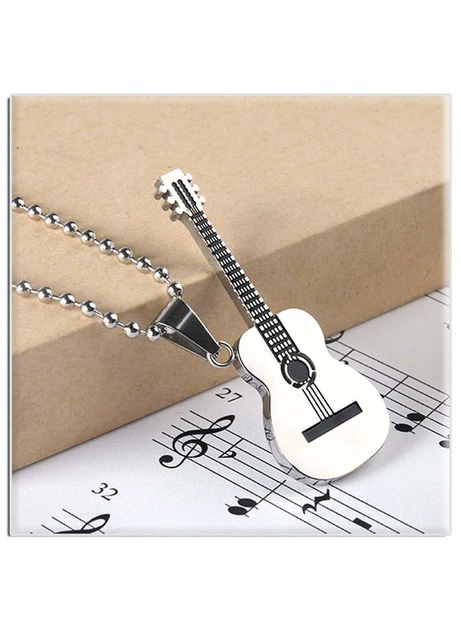 Xusamss Punk Rock Music Style Titanium Steel Guitar Pendant Necklace,24inches Box Chain, 18mm x 49mm (pendant), 24 inches (chain), titanium steel, Agate - Image 4