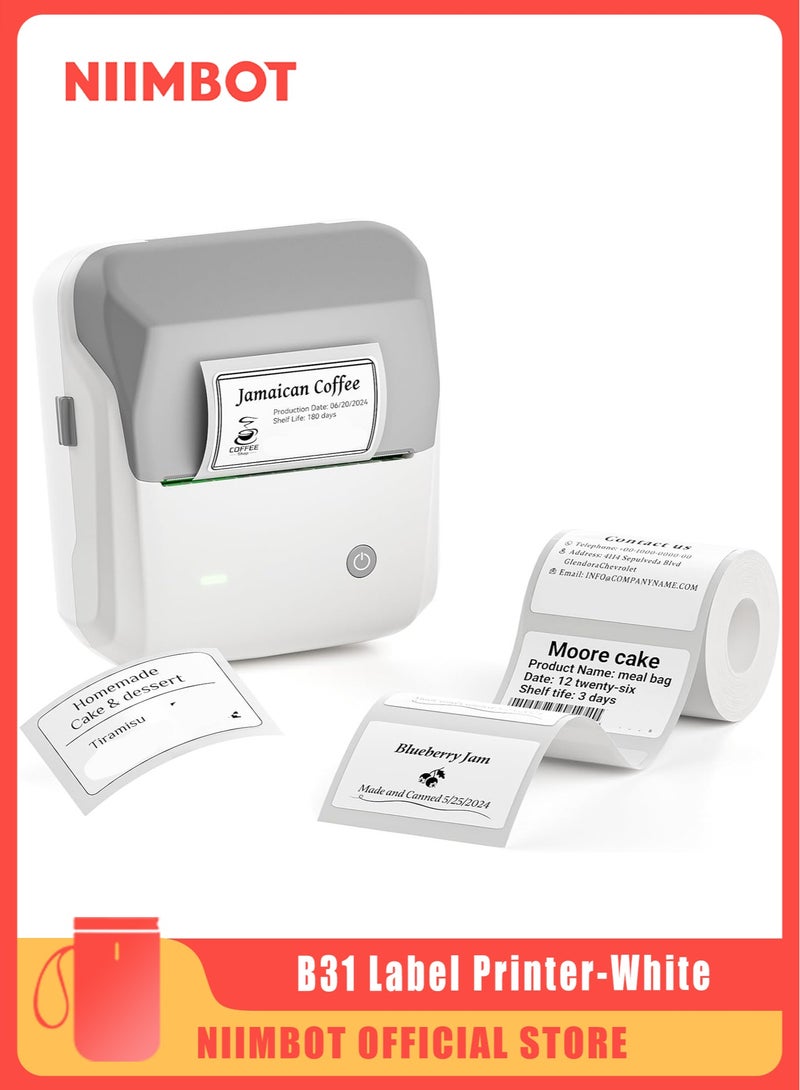 NIIMBOT B31 Thermal Label Maker Machine, Inkless Label Printer with 20-75mm Print Width, 3 Inch Portable Label Printer with 1 Roll 70*40mm White Tape, for Retail Small Business, for Barcode, Address, Logo, Tag Labeling, Bluetooth Thermal Sticker Maker Compatible with Smartphones & PC - Image 1
