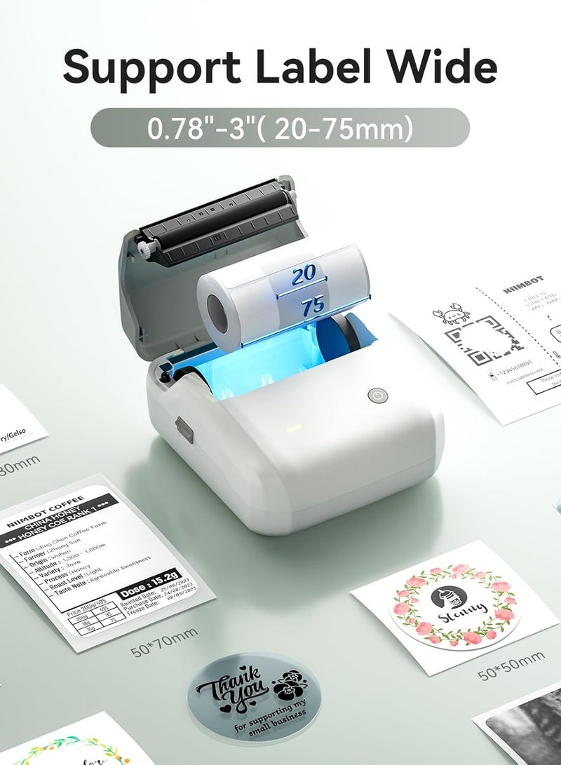NIIMBOT B31 Thermal Label Maker Machine, Inkless Label Printer with 20-75mm Print Width, 3 Inch Portable Label Printer with 1 Roll 70*40mm White Tape, for Retail Small Business, for Barcode, Address, Logo, Tag Labeling, Bluetooth Thermal Sticker Maker Compatible with Smartphones & PC - Image 2