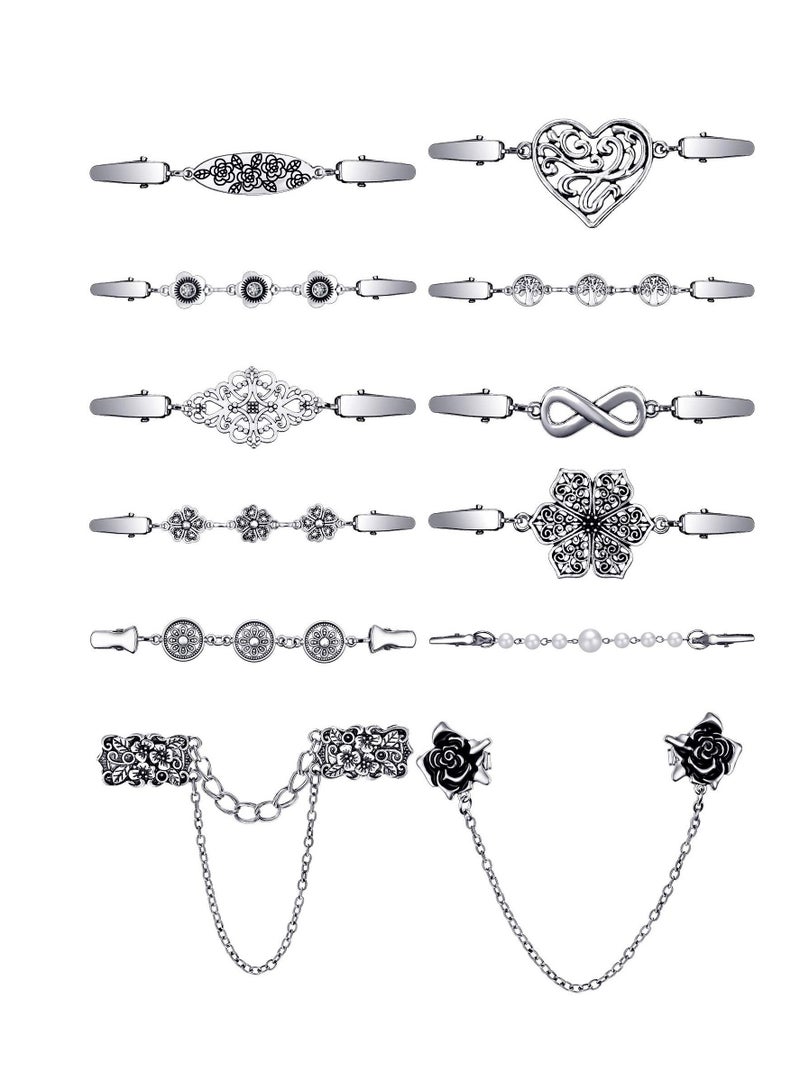 Shirt Clips, Dresses Shirt Clips Cardigan Clips Vintage Sweater Shawl Clips Retro Brooch Pins Collar Chain Clips for Women Girls Dresses Cardigan Collar Safety Pins(12 Pieces) - Image 1