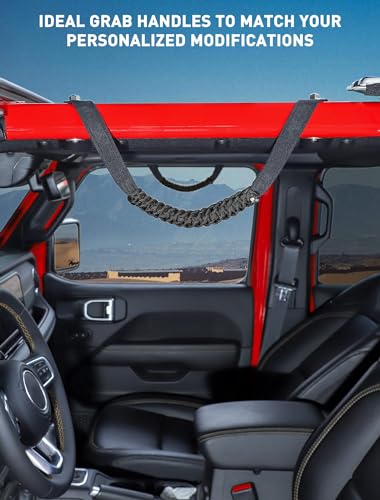 Savadicar 2 Pack Paracord Roll Bar Grab Handles for 20182024 Jeep Wrangler JL JLU 4XE Gladiator JT Comfortable Cylindrical Weave for Secure Grip Essential Interior Accessories Black - Image 3