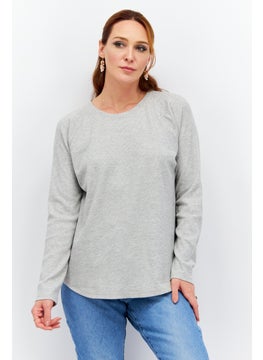 Eddie Bauer Women Round Neck Long Sleeves Textured Shirt, Grey  - Image 1