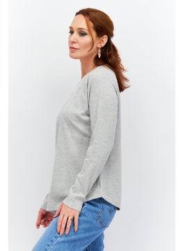 Eddie Bauer Women Round Neck Long Sleeves Textured Shirt, Grey  - Image 3