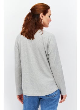 Eddie Bauer Women Round Neck Long Sleeves Textured Shirt, Grey  - Image 2