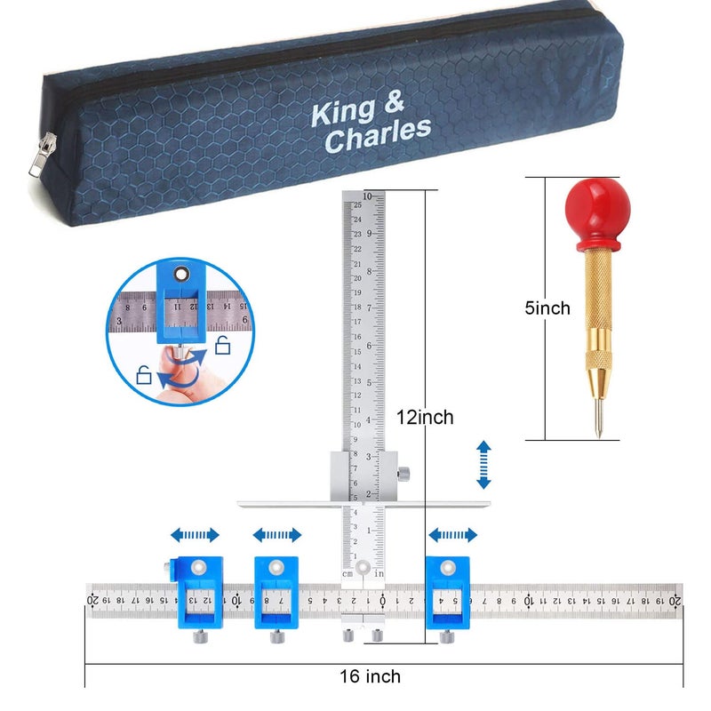 King&Charles Cabinet Hardware Jig, Metal Cabinet Handle Jig with Automatic Center Punch, Perfect Set - Avoid Jitter Caused by Direct Drilling, Use for Handles and Pulls on Drawers/Doors. - Image 2