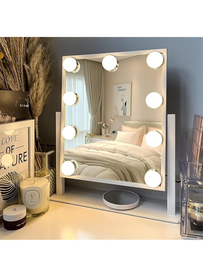 The Bros Vanity Mirror with Lights,Makeup Mirror,Lighted Hollywood Mirror with 9 Dimmable LED Bulbs,3 Color Modes & Detachable 10X Magnification Mirror,360° Degree,Smart Touch Control,Plug in - Image 1