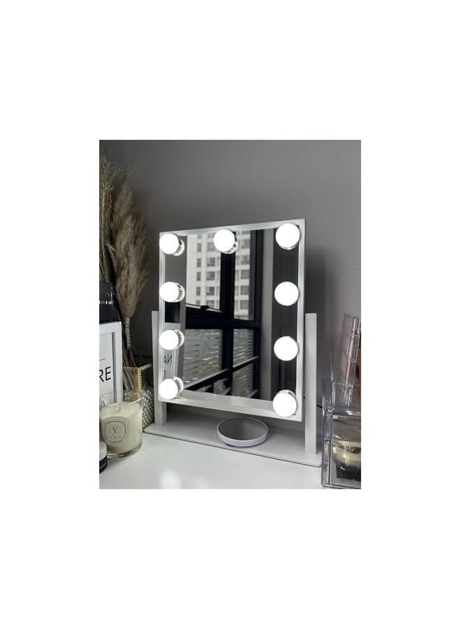 The Bros Vanity Mirror with Lights,Makeup Mirror,Lighted Hollywood Mirror with 9 Dimmable LED Bulbs,3 Color Modes & Detachable 10X Magnification Mirror,360° Degree,Smart Touch Control,Plug in - Image 3