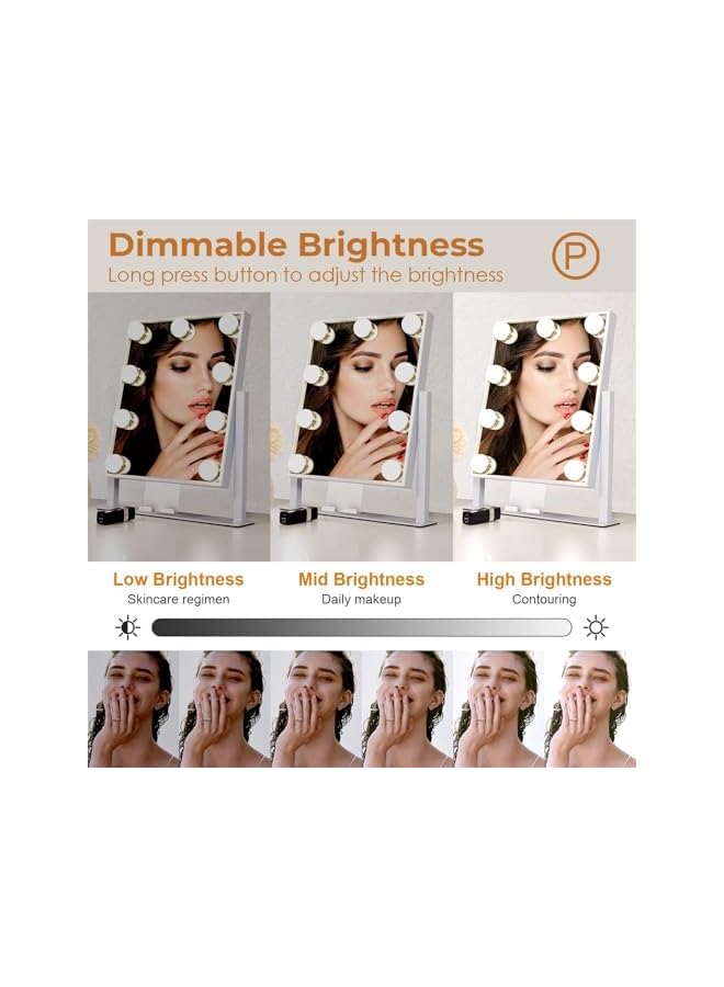 The Bros Vanity Mirror with Lights,Makeup Mirror,Lighted Hollywood Mirror with 9 Dimmable LED Bulbs,3 Color Modes & Detachable 10X Magnification Mirror,360° Degree,Smart Touch Control,Plug in - Image 4
