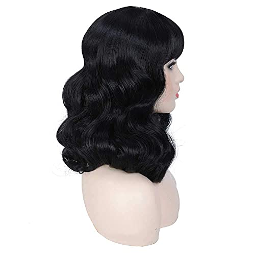 G&T Wig Rockabilly Vintage Wigs for Women, Short Black Wig with Bangs, Shoulder Length Heat Resistant Short Curly Bettie Page Wigs for Cosplay & Daily Use - Image 5