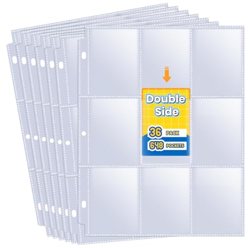Fabmaker 648 Pockets Double Side Trading Card Sleeves, Fabmaker 9 Pocket Card Sleeves Binder Sheets for 3 Ring Binder, Long-Lasting Trading Cards Binder Sleeves Fit for MTG, Baseball, Game, Business Cards - Image 1
