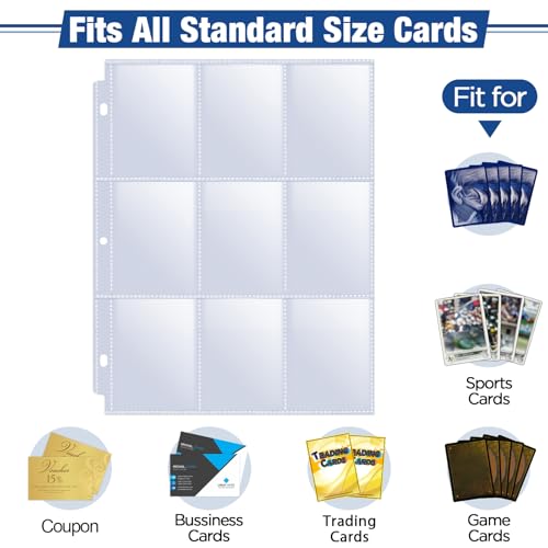 Fabmaker 648 Pockets Double Side Trading Card Sleeves, Fabmaker 9 Pocket Card Sleeves Binder Sheets for 3 Ring Binder, Long-Lasting Trading Cards Binder Sleeves Fit for MTG, Baseball, Game, Business Cards - Image 2