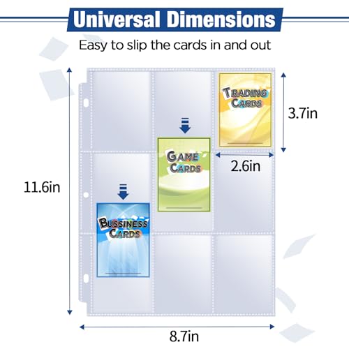 Fabmaker 648 Pockets Double Side Trading Card Sleeves, Fabmaker 9 Pocket Card Sleeves Binder Sheets for 3 Ring Binder, Long-Lasting Trading Cards Binder Sleeves Fit for MTG, Baseball, Game, Business Cards - Image 3