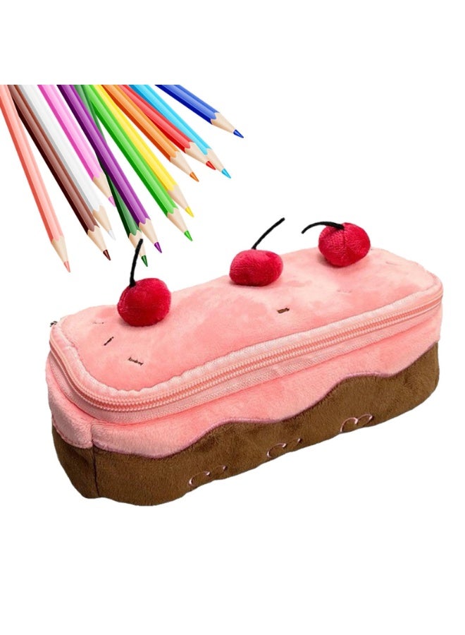Cute Cherry Cake Pencil Case, Cherry Cake Pencil Case, Large Capacity Pencil Case for Girls - Soft Pencil Case, Pencil Case for Girls, Pencil Bag, Pencil Bag for Eraser, Ruler, Girls, School, Work, Daily Supplies - Image 1