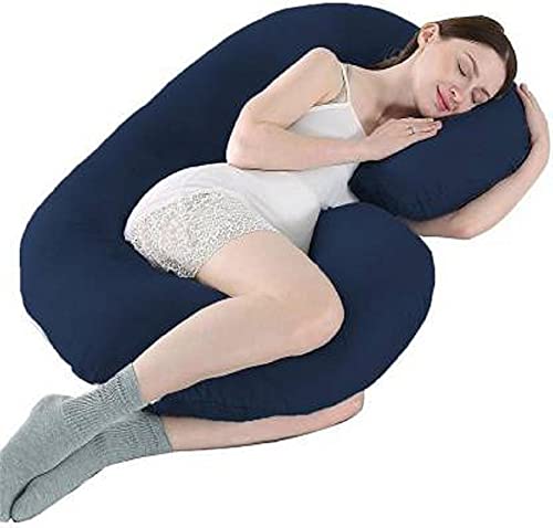 DADDY COOL Ultra Soft Pregnancy Pillow C Shape with Breathable Removable Cotton Cover Full Body Maternity Pillow for Pregnant Women Sleeping for Back Belly HIPS Legs Support Dark Blue - Image 1