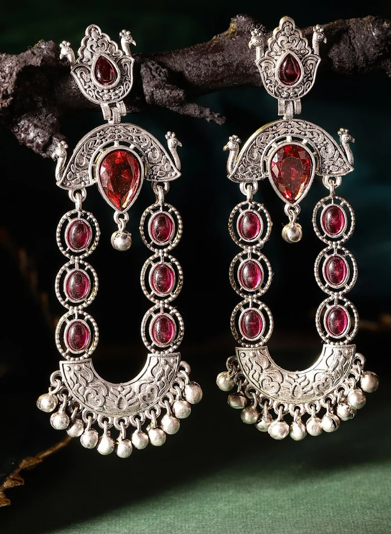 برياسي Oxidized Stone Studded Contemporary Drop Earrings