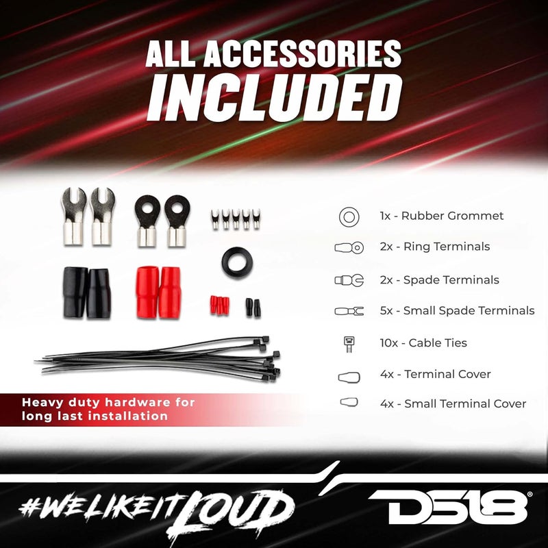 DS18 AMPKIT0 0 Gauge CCA Complete Amp Wiring Kit - Amplifier Install Wiring 1/0 Ga Amp Kit Pro Installation Cables Up to 3500 Watts with ANL Fuse Holder 250A - Image 4