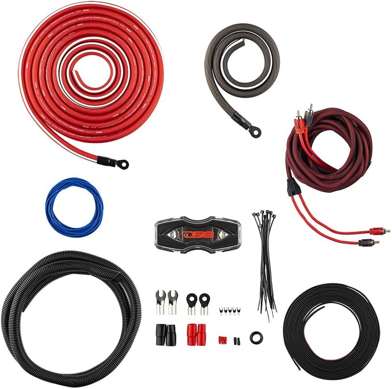 DS18 AMPKIT0 0 Gauge CCA Complete Amp Wiring Kit - Amplifier Install Wiring 1/0 Ga Amp Kit Pro Installation Cables Up to 3500 Watts with ANL Fuse Holder 250A - Image 1