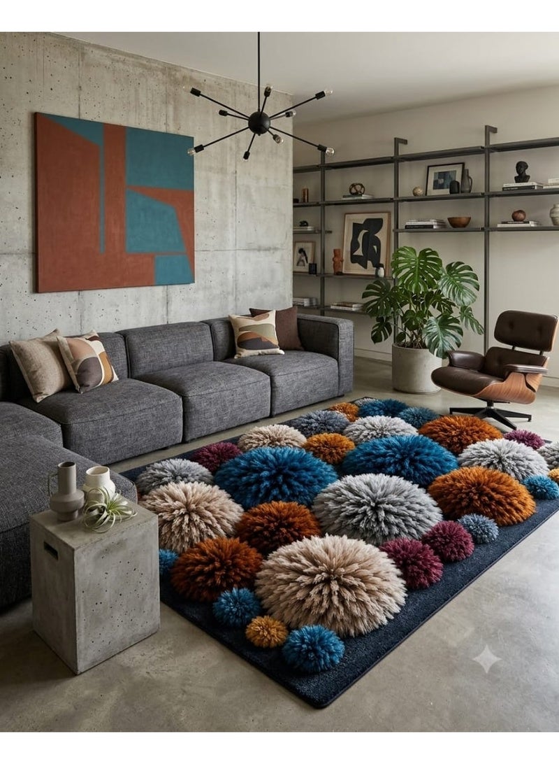 7D Carpet Alternative Rug with 3D Pom-Pom Texture - Anti-Slip Dots Backing & Washable - Size 180x280 cm - Multicolor - Image 1