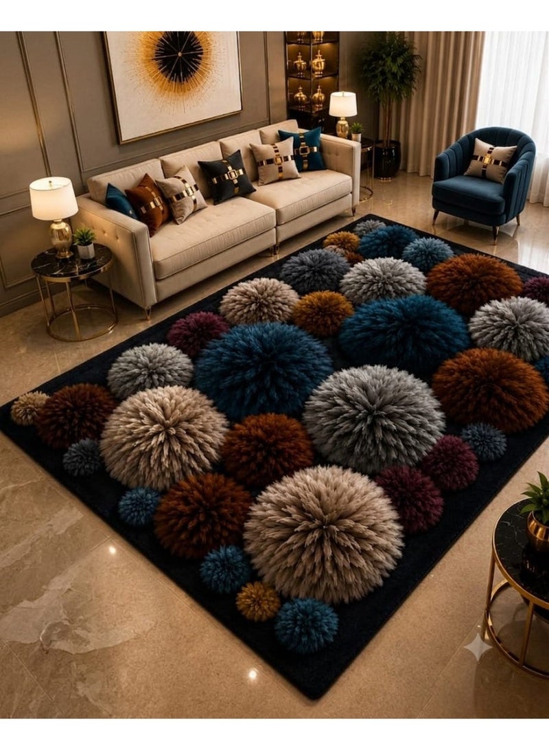 7D Carpet Alternative Rug with 3D Pom-Pom Texture - Anti-Slip Dots Backing & Washable - Size 180x280 cm - Multicolor - Image 2