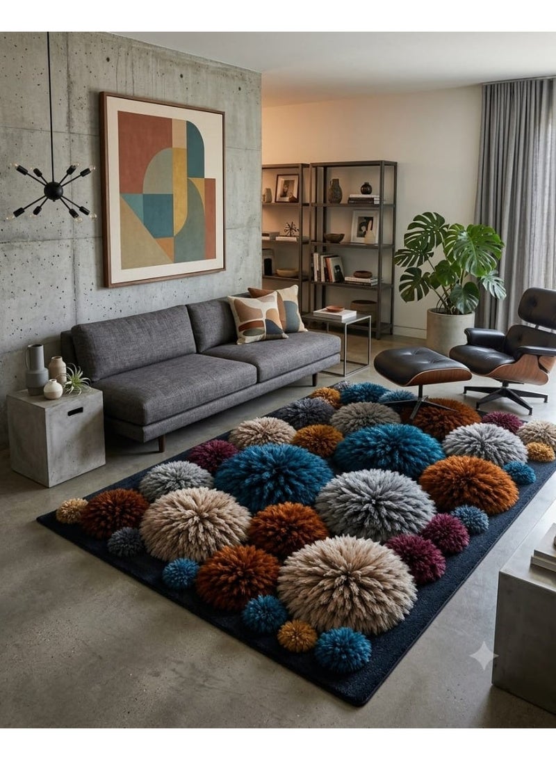 7D Carpet Alternative Rug with 3D Pom-Pom Texture - Anti-Slip Dots Backing & Washable - Size 180x280 cm - Multicolor - Image 3