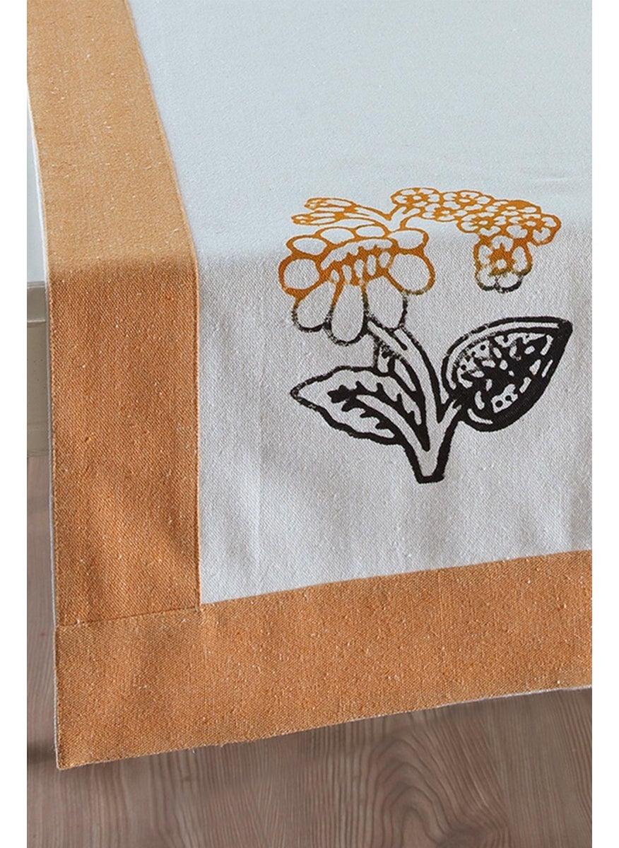 Ödel Home Buldan Linen Bordered Stone Printed Flower Patterned Runner  - Image 2