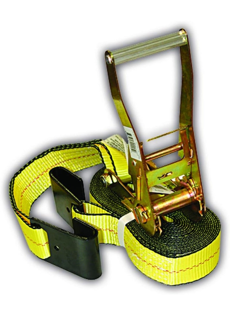 Everest S1022 Premium Ratchet Tie Down 1 PK 2 IN X 27 FT 3333 LBS Working Load 10000 LBS Break Strength FlatHook Cargo Straps Perfect for Moving Appliances Lawn Equipment and Motorcycles Vibrant Everest Yellow  - Image 1