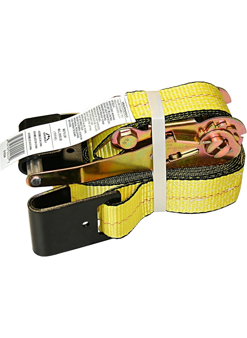 Everest S1022 Premium Ratchet Tie Down 1 PK 2 IN X 27 FT 3333 LBS Working Load 10000 LBS Break Strength FlatHook Cargo Straps Perfect for Moving Appliances Lawn Equipment and Motorcycles Vibrant Everest Yellow  - Image 5