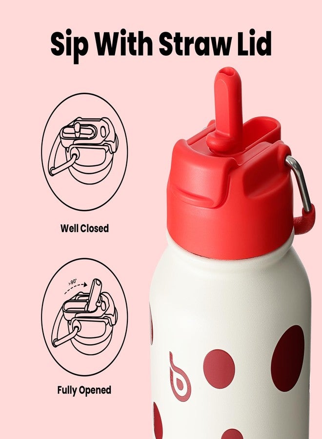 bottle bottle زجاجة ماء من الفولاذ المقاوم للصدأ سعة 1 لتر مع ماصة - زجاجة معزولة مانعة للتسرب للرياضة والنادي الرياضي، مع حجرة للأدوية، خالية من مادة BPA، ذات جدار مزدوج (منقطة) - Image 3