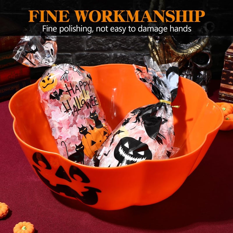 PRETYZOOM Orange Halloween Pumpkin Serving Bowl 11.6 Inch Plastic Fruit Salad Bowl Pumpkin Snack Halloween Decor for Seasonal Parties and Treats - Image 2