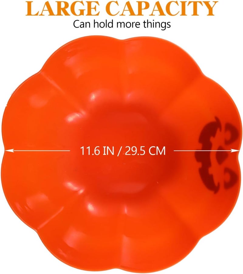 PRETYZOOM Orange Halloween Pumpkin Serving Bowl 11.6 Inch Plastic Fruit Salad Bowl Pumpkin Snack Halloween Decor for Seasonal Parties and Treats - Image 3