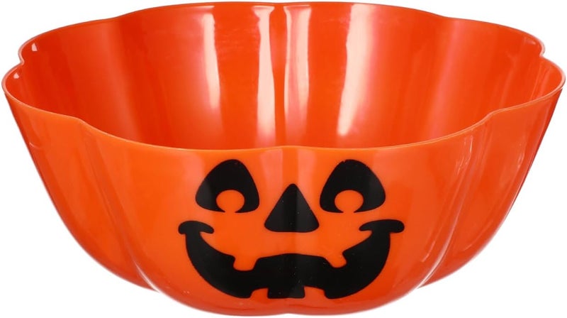 PRETYZOOM Orange Halloween Pumpkin Serving Bowl 11.6 Inch Plastic Fruit Salad Bowl Pumpkin Snack Halloween Decor for Seasonal Parties and Treats - Image 1