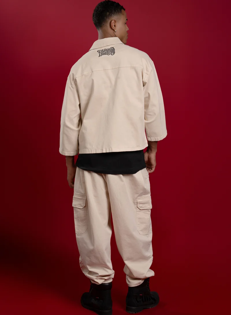 Flashmobnation  Men’s Ecru Baggy Trousers – FM Streetwear for Men | Best Price UAE