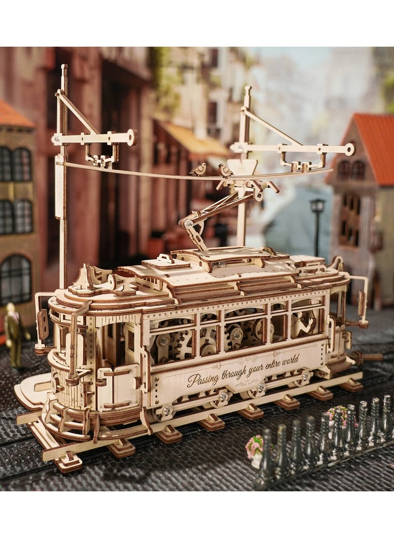 روكر مجموعة نماذج خشبية ثلاثية الأبعاد، مجموعة نماذج سيارات أحجية ثلاثية الأبعاد لبناء معدات ميكانيكية، ترام المدينة الكلاسيكي - Image 1