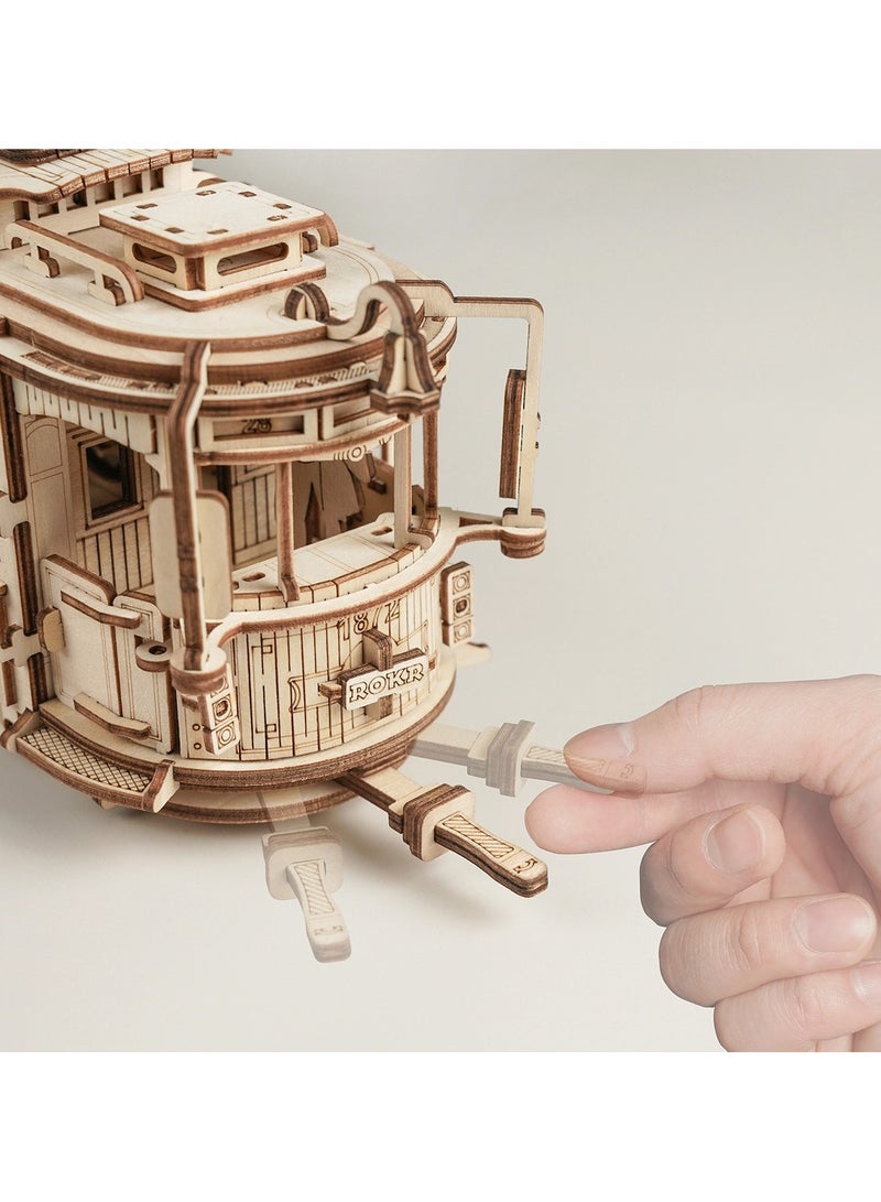 روكر مجموعة نماذج خشبية ثلاثية الأبعاد، مجموعة نماذج سيارات أحجية ثلاثية الأبعاد لبناء معدات ميكانيكية، ترام المدينة الكلاسيكي - Image 3