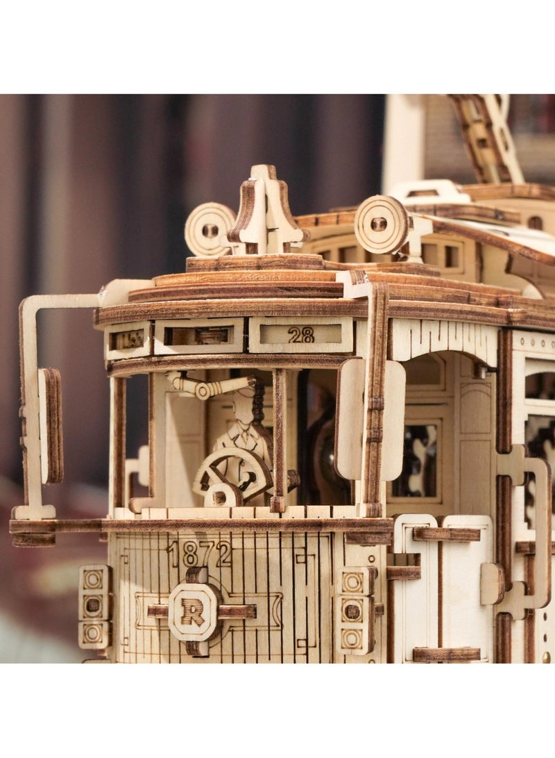 روكر مجموعة نماذج خشبية ثلاثية الأبعاد، مجموعة نماذج سيارات أحجية ثلاثية الأبعاد لبناء معدات ميكانيكية، ترام المدينة الكلاسيكي - Image 5