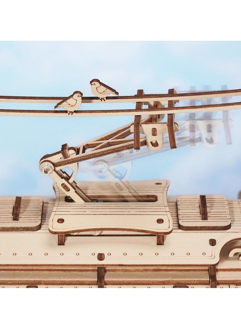 روكر مجموعة نماذج خشبية ثلاثية الأبعاد، مجموعة نماذج سيارات أحجية ثلاثية الأبعاد لبناء معدات ميكانيكية، ترام المدينة الكلاسيكي - Image 4