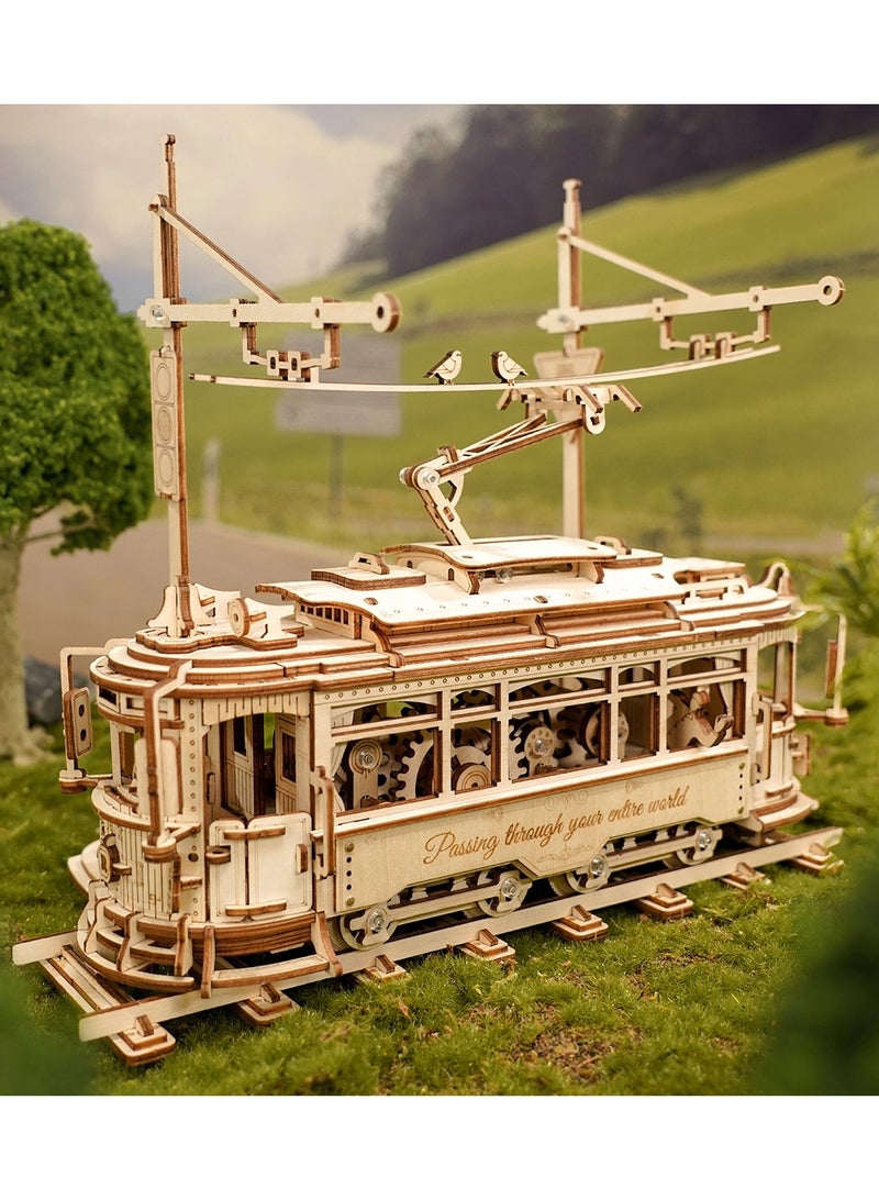 روكر مجموعة نماذج خشبية ثلاثية الأبعاد، مجموعة نماذج سيارات أحجية ثلاثية الأبعاد لبناء معدات ميكانيكية، ترام المدينة الكلاسيكي - Image 2