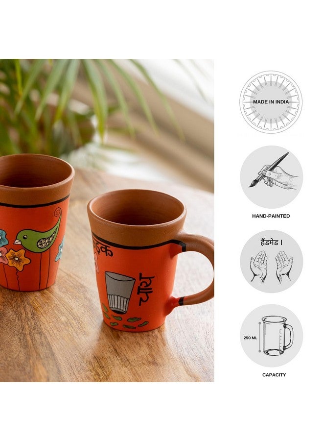 ExclusiveLane أكواب الشاي 'تشاي بيرديس' من الطين المحروق | مجموعة أكواب الشاي المصنوعة يدويًا والمزخرفة يدويًا (مجموعة من 2، 250 مل، برتقالي) - Image 4