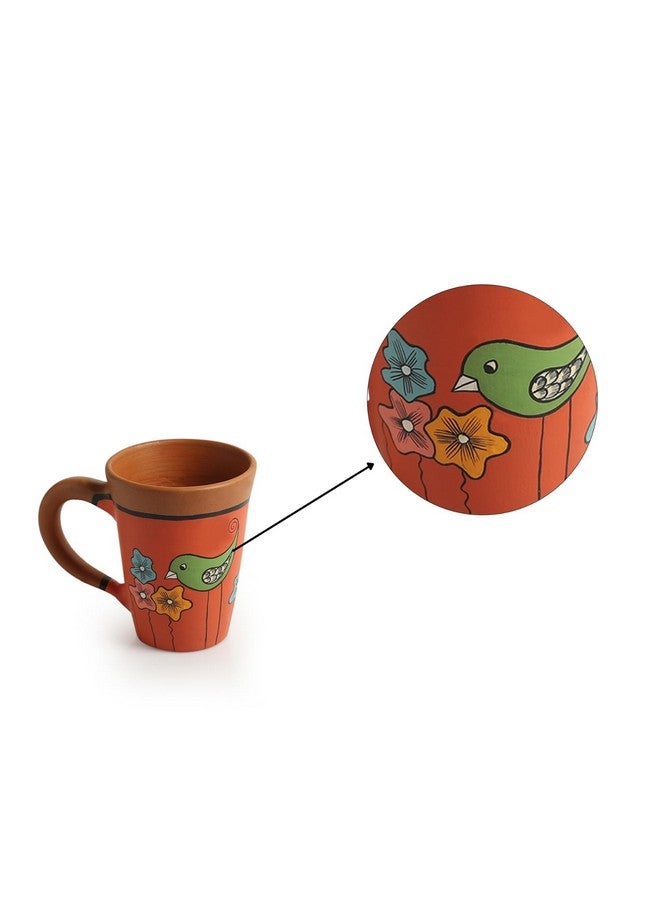 ExclusiveLane أكواب الشاي 'تشاي بيرديس' من الطين المحروق | مجموعة أكواب الشاي المصنوعة يدويًا والمزخرفة يدويًا (مجموعة من 2، 250 مل، برتقالي) - Image 3