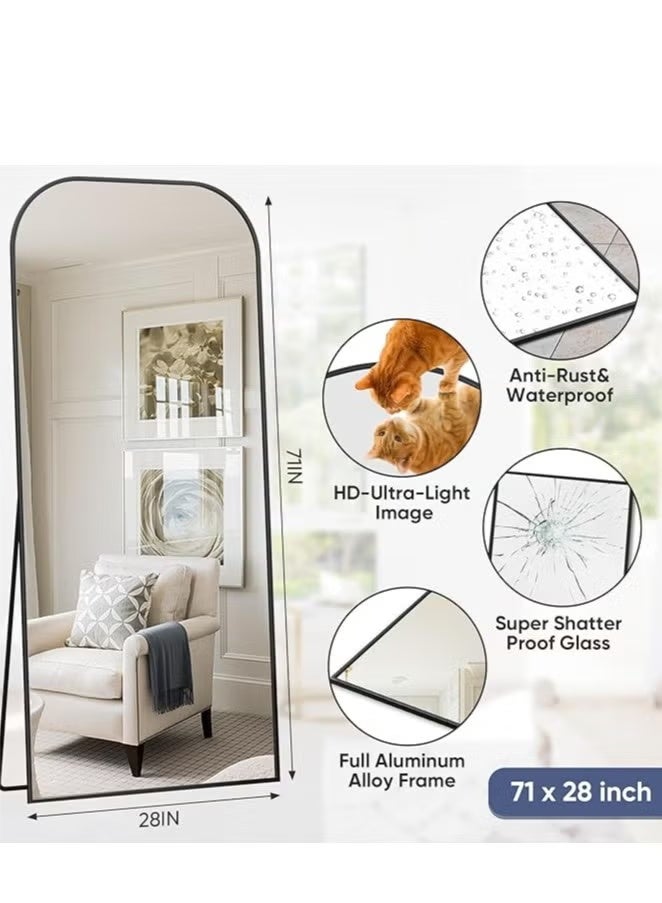 Vphom Full-Length Arched Floor Mirror (71" x 28") – Premium Black Aluminum Alloy Frame, HD Glass Full Body Mirror | Elegant Rounded Top Design for Bedroom, Living Room & Dressing Area | Freestanding, Wall-Mounted, or Leaning (180 x 70 cm) - Image 3
